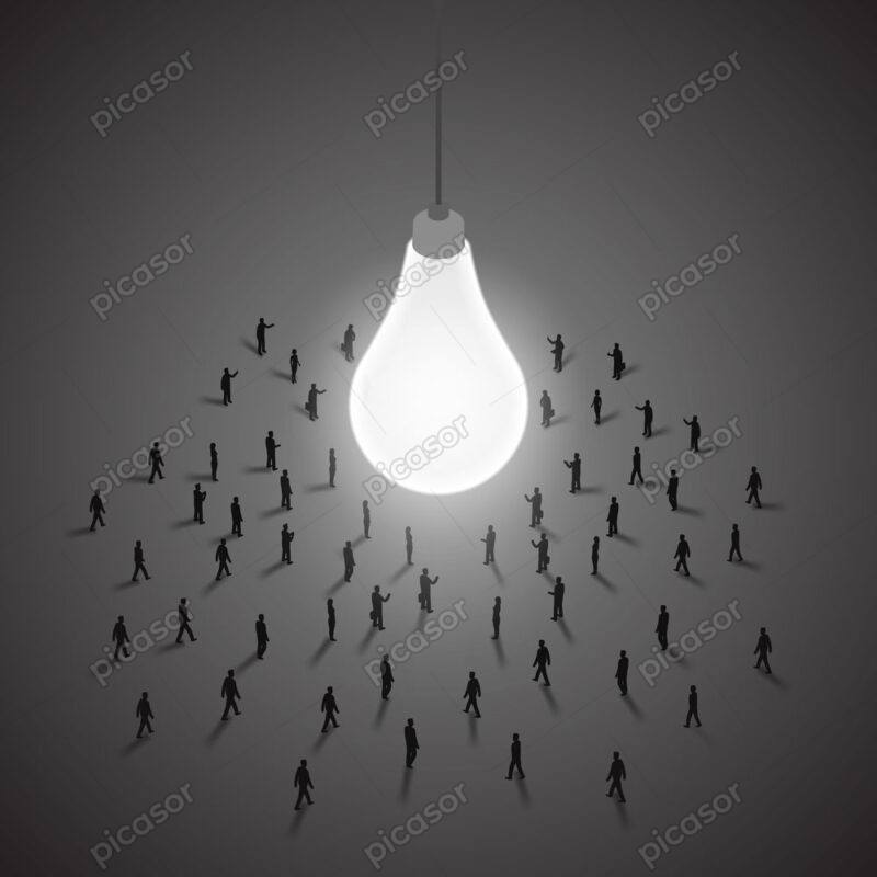 وکتور آدمکها دور لامپ روشن - وکتور پس زمینه مدیریت بازاریابی کسب و کار