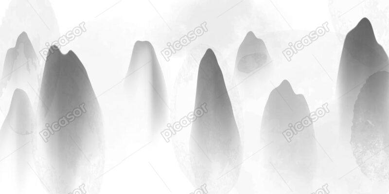 وکتور پس زمینه نقاشی کوههای مه آلود چین سبک نقاشی با جوهر