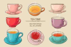 8 وکتور فنجان چای و فنجان رنگی