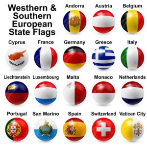 18 وکتور پرچم کشورهای غرب و جنوب اروپا روی توپ