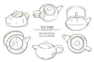 6 وکتور قوری چای طرح خطی از زوایای مختلف