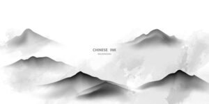وکتور پس زمینه نقاشی کوههای مه آلود چین سبک نقاشی با جوهر