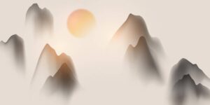 وکتور پس زمینه نقاشی کوه های مه آلود چین سبک نقاشی با جوهر