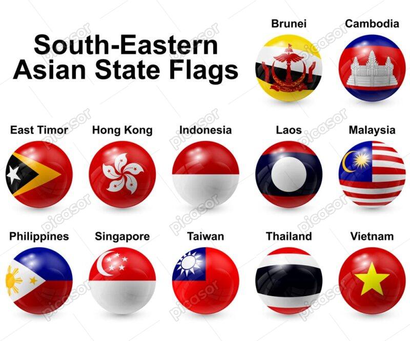 12 وکتور پرچم کشورهای جنوب شرق آسیا