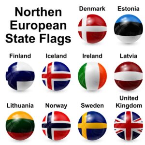 10 وکتور پرچم کشورهای شمال اروپا روی توپ