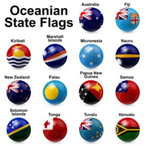 14 وکتور پرچم کشورهای اقیانوسیه روی توپ