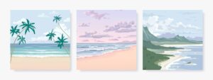 3 وکتور پس زمینه دریا و جنگل و ساحل - وکتور تابلو نقاشی ساحل از بالا