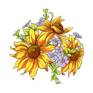 وکتور نقاشی گلهای زرد و بنفش