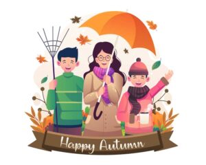 وکتور خانواده شاد با چتر در فصل پاییز