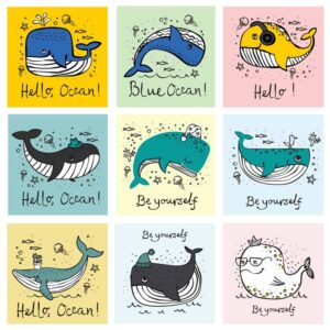 9 وکتور نقاشی نهنگ بامزه طرح ساده کودکانه