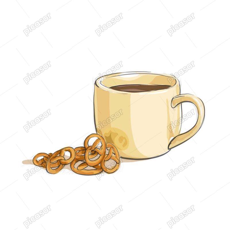 وکتور نقاشی فنجان قهوه با شیرینی