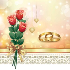 وکتور کارت عروسی با حلقه و گل رز قرمز