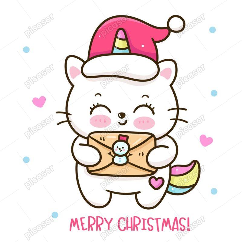 وکتور گربه تکشاخ با لباس کریسمس