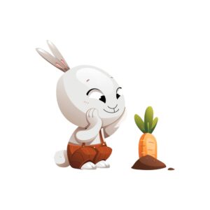 وکتور خرگوش کارتونی کنار هویج در خاک