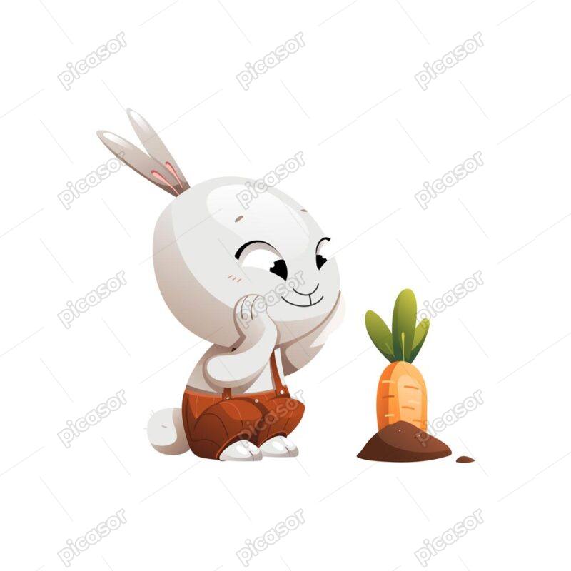 وکتور خرگوش کارتونی کنار هویج در خاک
