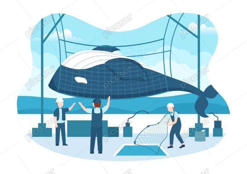 وکتور شکار نهنگ با کشتی ماهیگیری