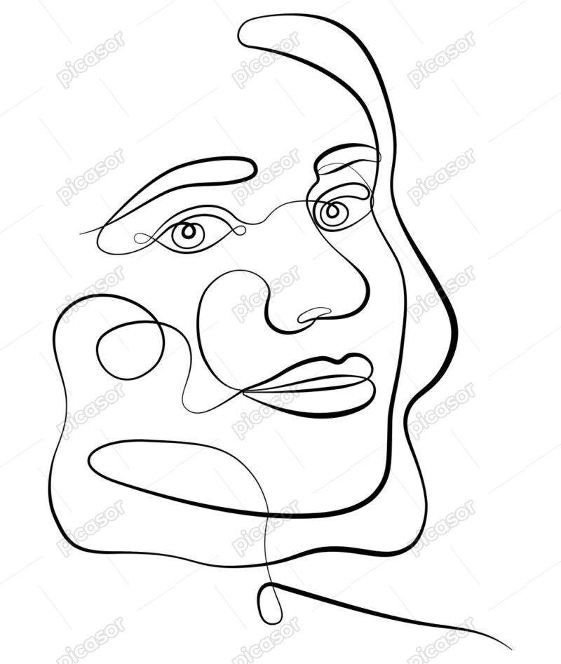 وکتور نقاشی خطی از صورت زن - وکتور پرتره زن مینیمال آبستره