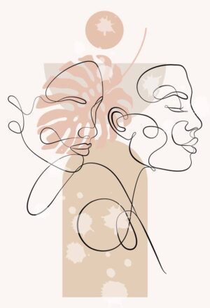 وکتور تابلو نقاشی چهره دو زن خطی مینیمال - وکتور پرتره زن آبستره مینیمالیستی