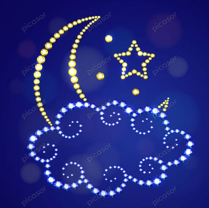 وکتور ابر و ماه و ستاره با جواهرات