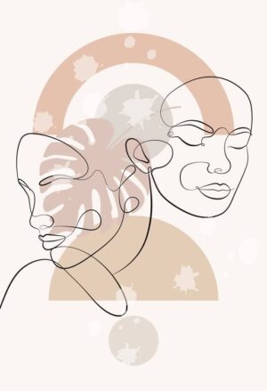 وکتور تابلو نقاشی چهره دو زن مینیمال خطی - وکتور پرتره زن آبستره مینیمالیستی