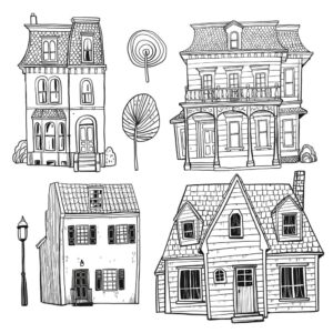 4 وکتور خانه های خطی و ساده طرح نقاشی دست