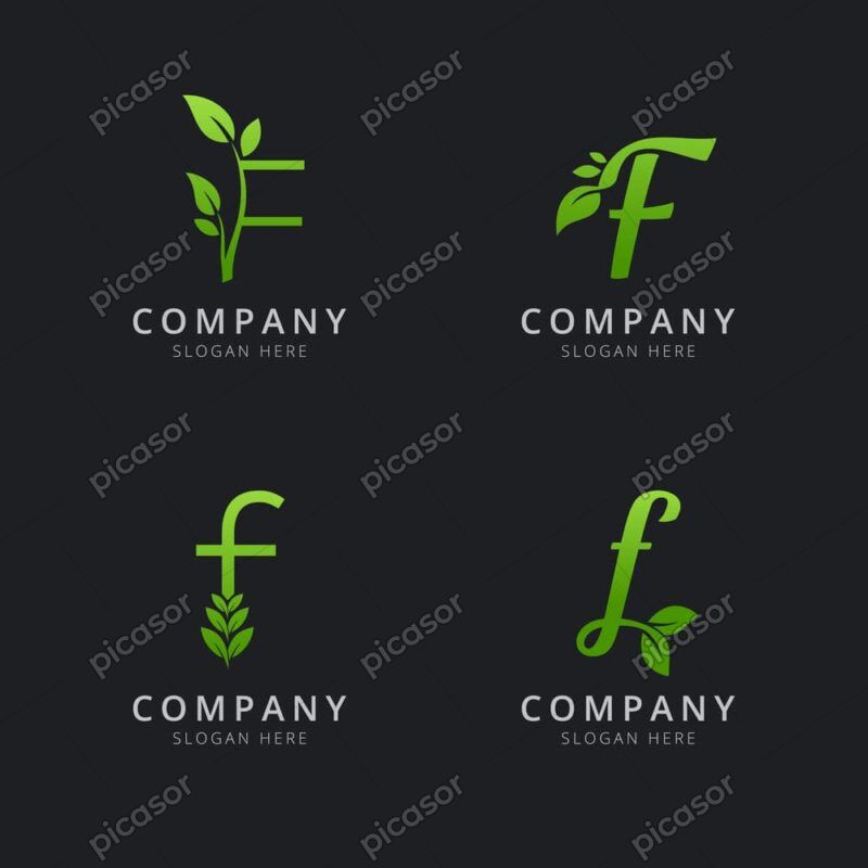 4 وکتور لوگو حرف F با برگ سبز - وکتور لوگو حروف لاتین با برگهای سبز