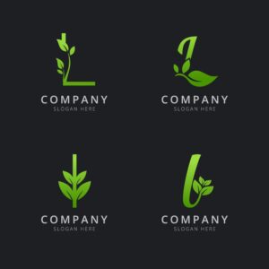 4 وکتور لوگو حرف L با برگ سبز - وکتور لوگو حروف لاتین با برگهای سبز