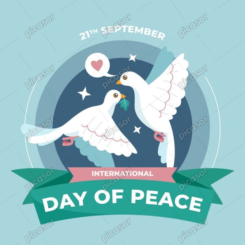 وکتور کبوترهای سفید صلح مناسب روز جهانی صلح - وکتور کبوتر سفید با شاخه زیتون
