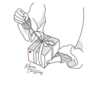 وکتور نقاشی باز کردن جعبه هدیه با خط - وکتور دست و کادو خطی طرح هدیه کریسمس