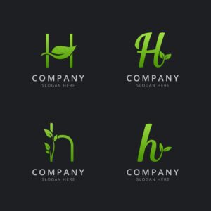 4 وکتور لوگو حرف H با برگ سبز - وکتور لوگو حروف لاتین با برگهای سبز