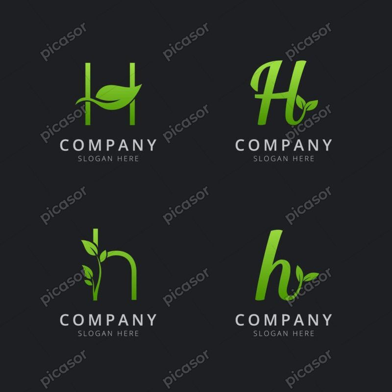 4 وکتور لوگو حرف H با برگ سبز - وکتور لوگو حروف لاتین با برگهای سبز