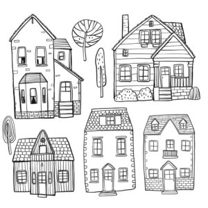 5 وکتور نقاشی خانه های خطی و ساده