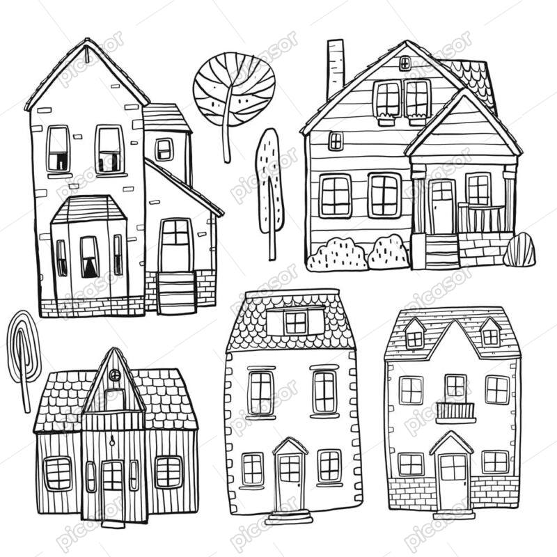 5 وکتور نقاشی خانه های خطی و ساده