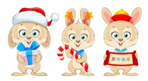 3 وکتور خرگوش کریسمس کارتونی
