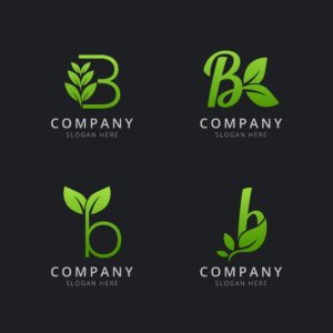 4 وکتور لوگو حرف B با برگ سبز - وکتور لوگو حروف لاتین با برگهای سبز