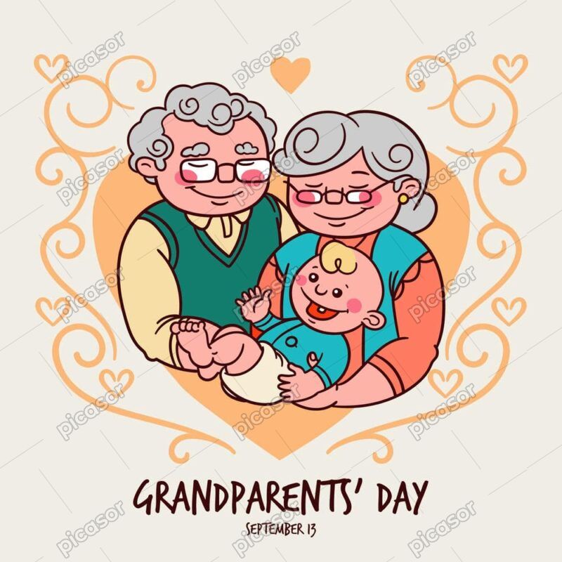 وکتور مادربزرگ پدربزرگ و نوه نوزاد - وکتور روز جهانی سالمند