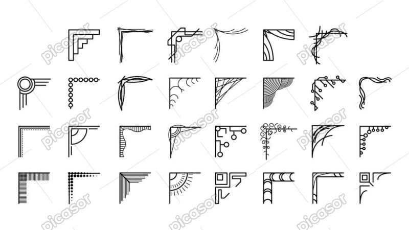 30 وکتور گوشه مینیمال زینتی با خط و طرحهای هندسی