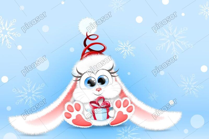 وکتور خرگوش کوچولو گوش دراز بامزه با لباس کریسمس طرح کارتونی