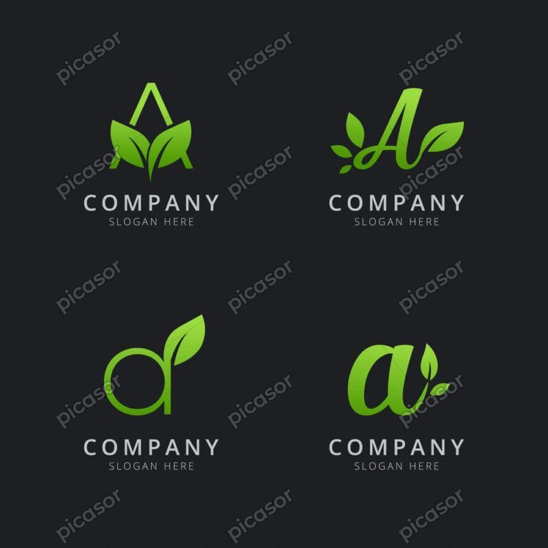 4 وکتور لوگو حرف A با برگ سبز