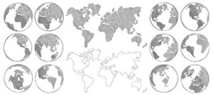 14 وکتور نقاشی کره زمین و نقشه جهان با مداد