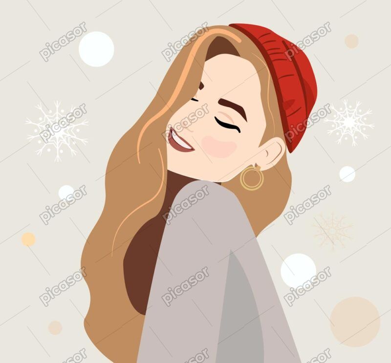 وکتور دختر جوان با کلاه در زمستان برفی