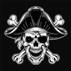 وکتور استخوان و جمجمه دزد دریایی با کلاه - وکتور علامت دزد دریایی