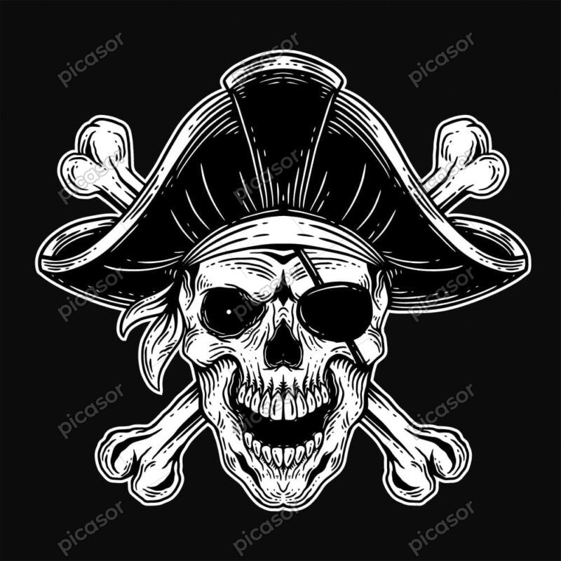 وکتور استخوان و جمجمه دزد دریایی با کلاه - وکتور علامت دزد دریایی