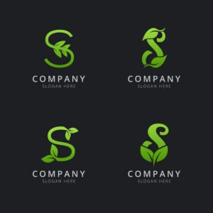 4 وکتور لوگو حرف S با برگ سبز - وکتور لوگو حروف لاتین با برگهای سبز