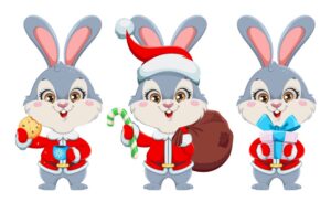 3 وکتور خرگوش با لباس بابانوئل - وکتور خرگوشهای کریسمس کارتونی
