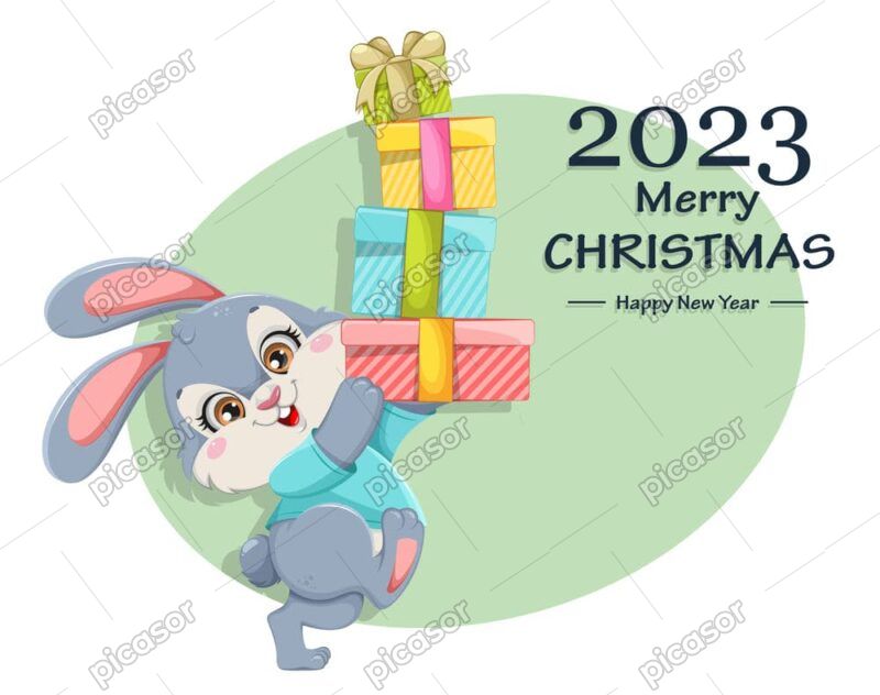 وکتور خرگوش با هدیه های کریسمس طرح کارتونی