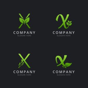 4 وکتور لوگو حرف X با برگ سبز - وکتور لوگو حروف لاتین با برگهای سبز