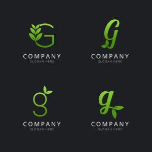4 وکتور لوگو حرف G با برگ سبز - وکتور لوگو حروف لاتین با برگهای سبز