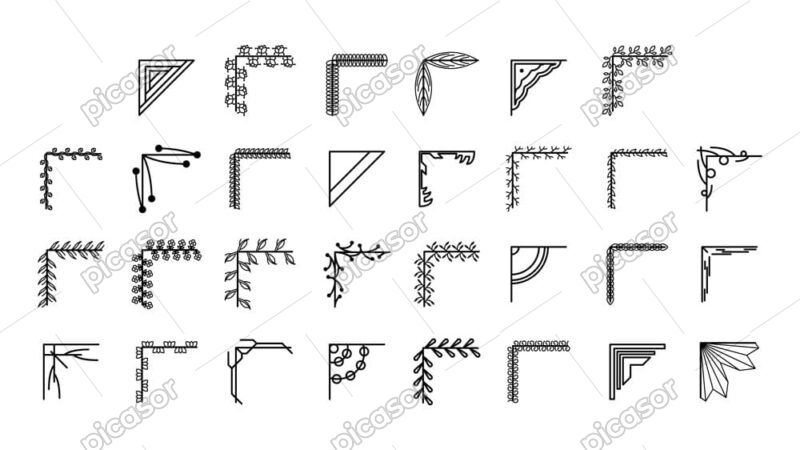 مجموعه 30 وکتور گوشه تزئینی با گل و طرح هندسی