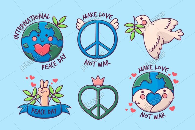 6 وکتور نمادهای صلح کبوتر سفید قلب کره زمین مناسب روز جهانی صلح